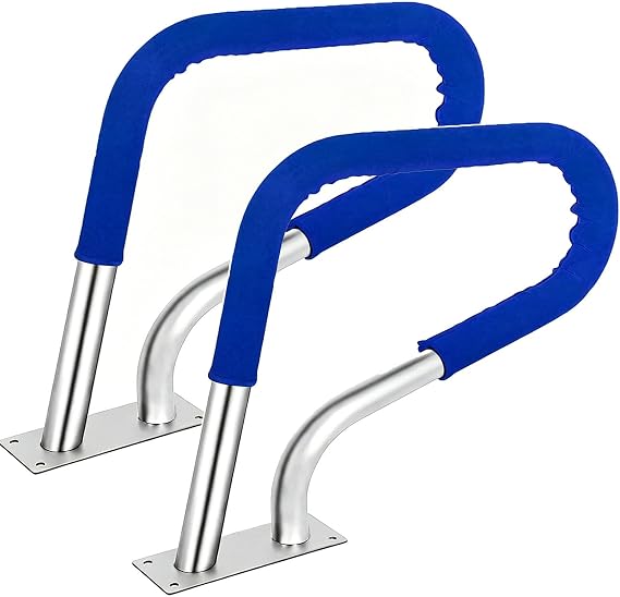 Pool Handrail, 304 Stainless Steel Pool Railing for Indoor/Outdoor Pools, Rust-Proof Pool Safety Railing with Base Plate,Hotel Spa Hand Rail (Silver) E-2pcs