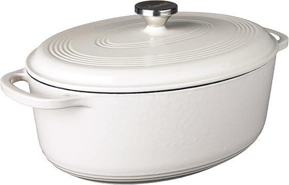Lodge Enameled Cast Iron Oval Dutch Oven with Lid, 7 Quart, Oyster White
