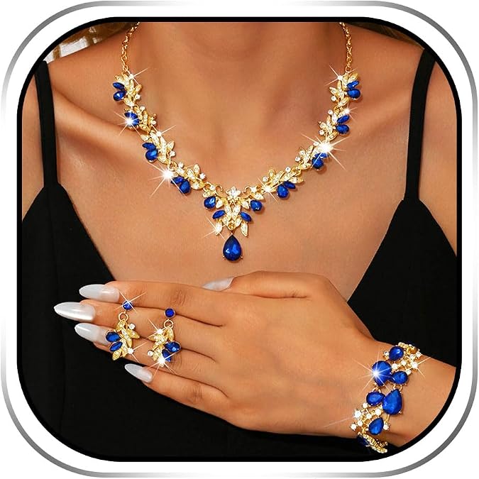 Sixexey Bridal Wedding Jewelry Set Crystal Neck Jewelry Rhinestone Wedding Prom Jewelry Accessories for Women