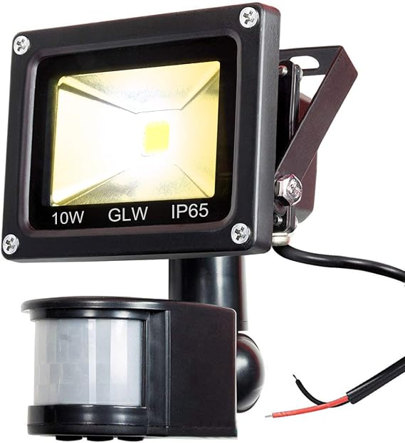 12V AC or DC LED Motion Sensor Flood Light,10W Mini IP65 Waterproof Outdoor Light,900LM,3000K,Warm White Security Light with PIR,80W Halogen Bulb Equivalent[NO Plug]