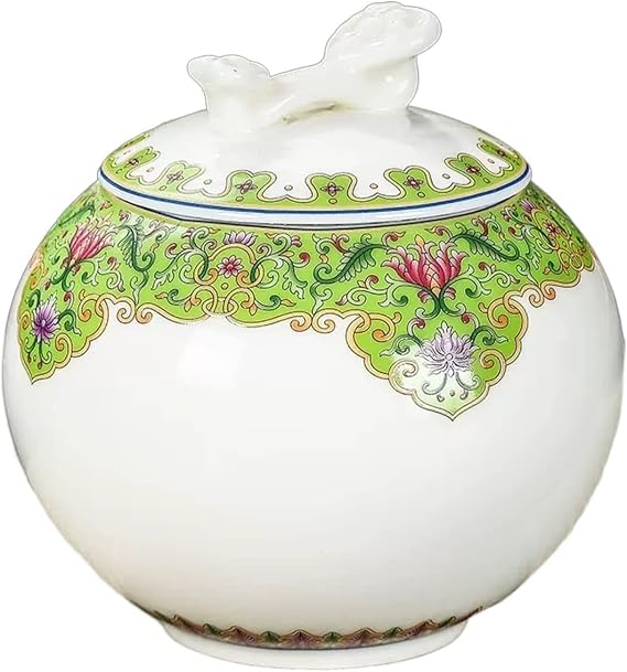 Tea Tins Canister Porcelain Tea Canister for Loose Tea, Airtight Dehua Sheep Fat Jade White Porcelain Tea Caddy, Enamel Sealed Tea Storage Tank 900 ML Tea Storage Containers(Green-b)