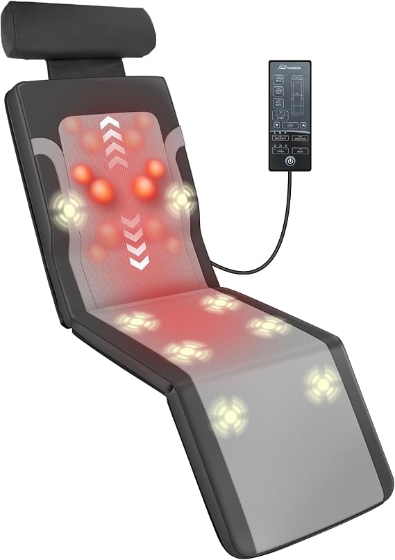 Snailax Shiatsu Back Massage Mat with Heat, Vibration Full Body Massage Mat for Sofa, Recliner, Bed, Deep Kneading Back Massage Pad with Foldable & Flexible Pillow, Fathers Day Gift for Dad