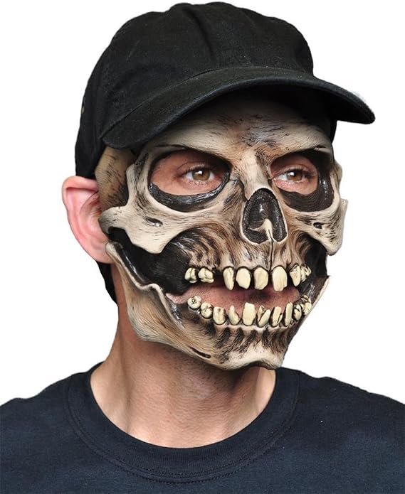 Zagone Realistic Skull Cap Mask with Moving Jaw – Scary Grim Reaper Skeleton Halloween Face Mask for Adults, Creepy Costume