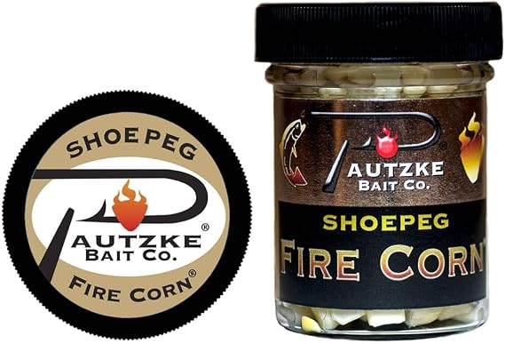 PAUTZKE'S Shoepeg Fire Corn - Effective Fishing Bait for Kokanee Salmon and Trout, Krill Scent Cured Fish Bait, Sweet and Firm Shoepeg Kernels, Ready-to-Use, 1.5 Oz