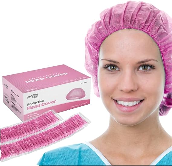 Hair Nets Food Service, 100 Pack Individually Wrapped Disposable Pink Bouffant Hair Net for Women and Men - Nurse Surgical Cap, Protective Head Cover