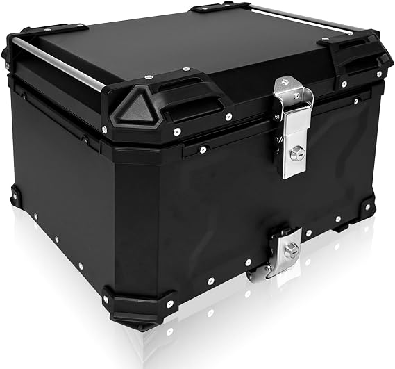Motorcycle Top Case 55L Aluminum Alloy Motorbike Tail Box Waterproof Detachable Motorcycle Top Box with Leather Lining and Security Lock Suitable for Stowing Helmets and Luggage