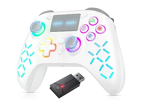 Gamrombo LED Wireless Controller for PS5, with Macro/Turbo | Gaming Controller with PS4/PC/Switch, Hall Triggers, Hall Joysticks, Dual Vibration, 2.4g Adapter, 3.5mm Audio Jack
