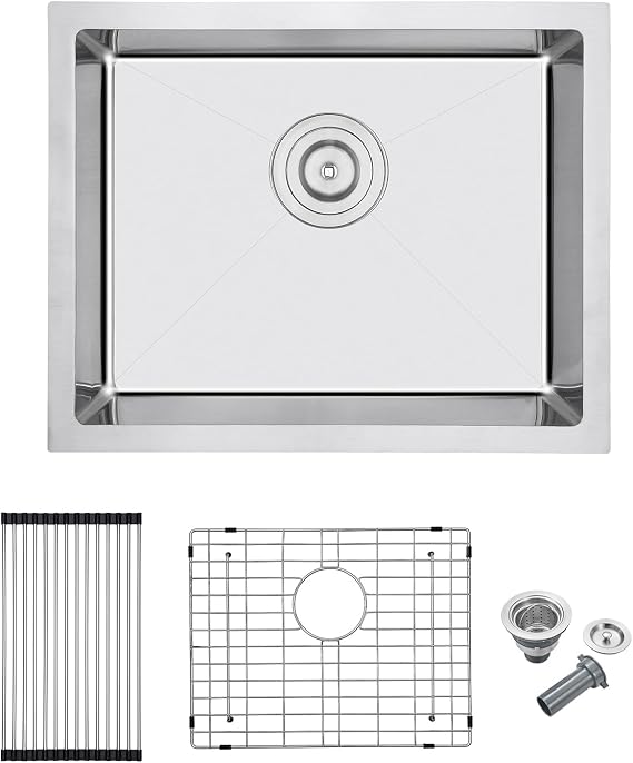 20"x16" Undermount Single Bowl Kitchen Sink 304 Stainless Steel | 20 inch Compact Sink | 18 Ga 304 SS | R10 Corner | 9" Deep | Rack + Grid Mat | Bar/Prep/Small Kitchen