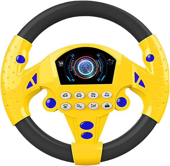 Steering Wheel Toy 8x8 Inch Realistic Kids Steering Wheel with Suction 360 Rotatable with Multiple Sound Effects for Home, Playground, Swing, Pirate Ship, Yellow Kids
