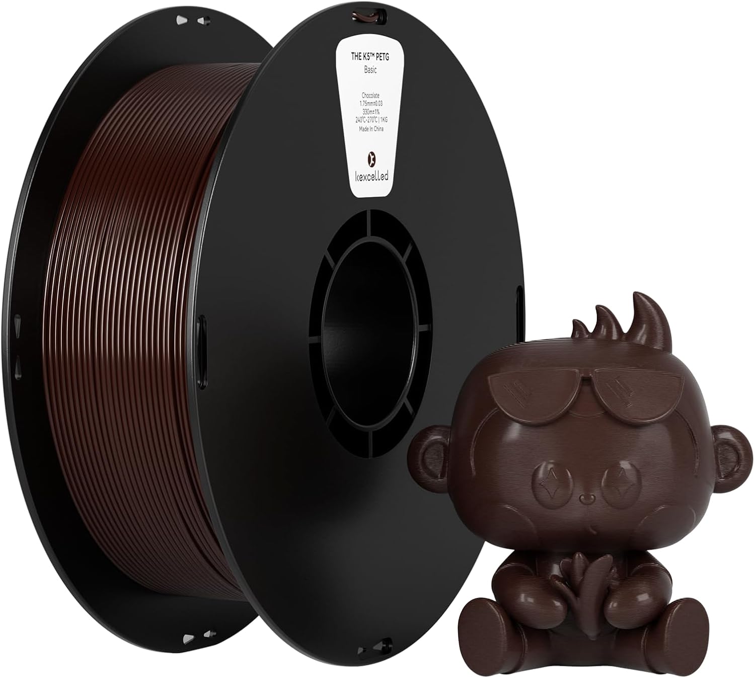 Kexcelled PETG 3D Printer Filament, - 0.03 mm, 1.75 mm, 1 kg Spool 2.2lbs, Fit Most FDM Printer, Upgraded Tidy Winding Tangle-Free, Chocolate