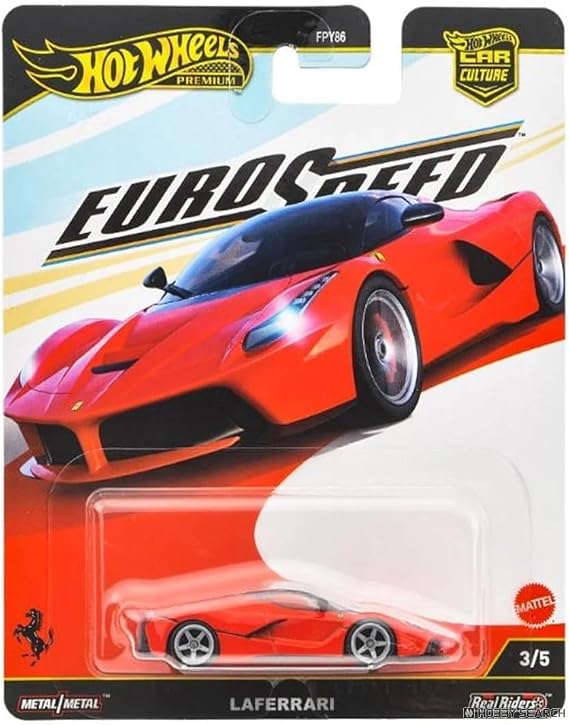 Hot Wheels Red Ferrari LaFerrari Euro Speed Car Culture Series 1:64 Scale Collectible Die Cast Metal Toy Car Model with Rubber Real Riders 3/5