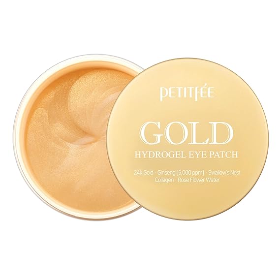 Petitfee Gold Hydrogel Eye Patch 60ea (30pairs) - 24k Gold Eye Mask for Moisturizing, Glowy Skin, Hydrating, Skin Elasticity, Youthful Complexion, Ginseng, Collagen