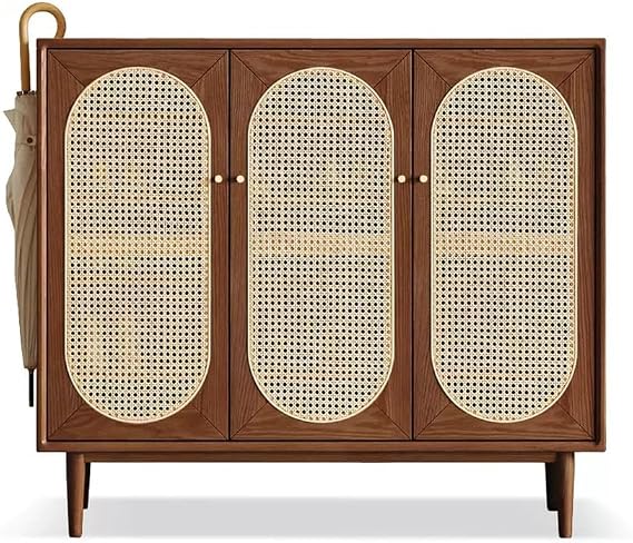 Shoe Bench Shoe rack, Entrance Shoe Cabinet Solid Wood Rattan Shoe Cabinet Home Door Storage Locker Multi-layer Storage Shoe Rack Against the Wall Porch Cabinet Freestanding Shoe Rack (Color : B, Size