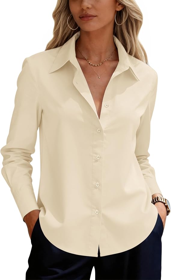 siliteelon Button Down Shirts Dress Shirts for Women Long Sleeve Womens Work Shirts Regular Fit Cotton Dress Shirts