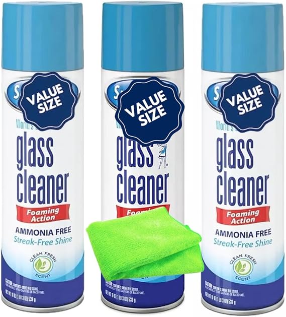 Spraywyss Glass Cleaner Foam Action Cleaner 19 oz. (3 Pack) with 1 Microfiber Cleaning Cloth