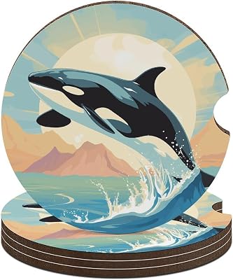 Orca in The Sea Car Coasters for Cup Holders Non-Slip Absorbent Car Cup Coaster Removable 4PCS Cup Holder Coaster for Women Men Car Interior Accessories