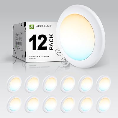 ASD 12 Pack LED Disk Lights 6 Inch, 15W 5CCT 2700K-5000K 1245LM CRI90, Dimmable Flush Mount Ceiling Light Fixture, Low Profile Surface Mount Disc, Junction Box or Recessed Can Install, UL Energy Star