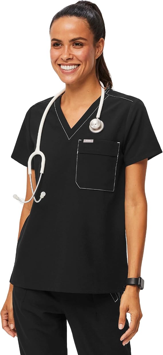 FIGS BEI Cargo Scrub Top for Women Classic Fit, V-Neck, 1 Pocket, Anti-Wrinkle, 4-Way Stretch