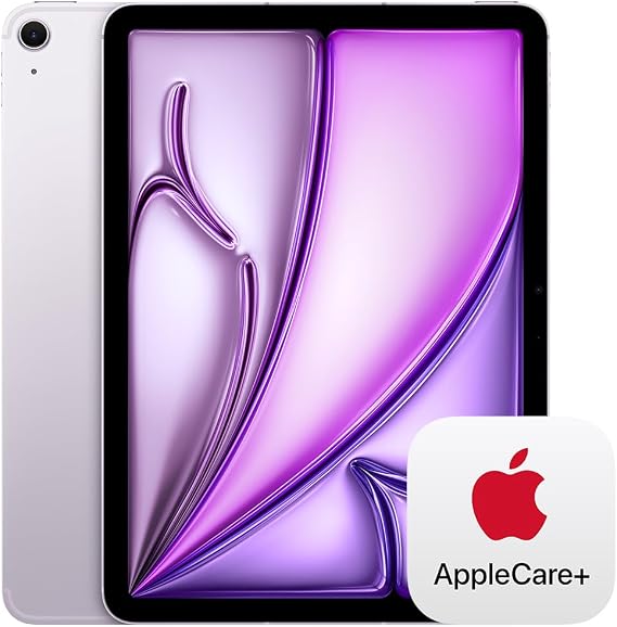 Apple iPad Air 11-inch (M2): Liquid Retina Display, 256GB, Landscape 12MP Front Camera/12MP Back Camera, Wi-Fi 6E + 5G Cellular with eSIM, All-Day Battery Life Purple with AppleCare+ (2 Years)