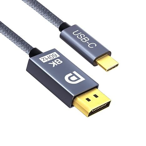 QCEs USB C to DisplayPort 1.4 Cable, 8K Type C to DP 1.4 Cable 6.6Ft 8K@60Hz 4K@144Hz 2K@240Hz DP 1.4 Adapter Compatible with Thunderbolt 3/4 MacBook Pro/Air, iPhone 15 Pro, iPad, Mac mini, XPS