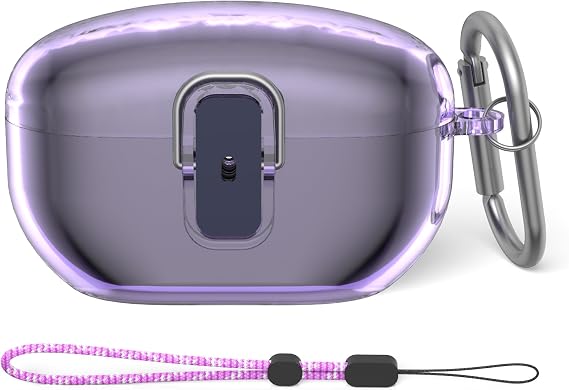 Clear Purple Hard Case for Sony WF-1000XM5(2023) - Protective Shockproof Earbud Case with Safety Lock, Lanyard & Keychain (Portable Electronic Device Cover)