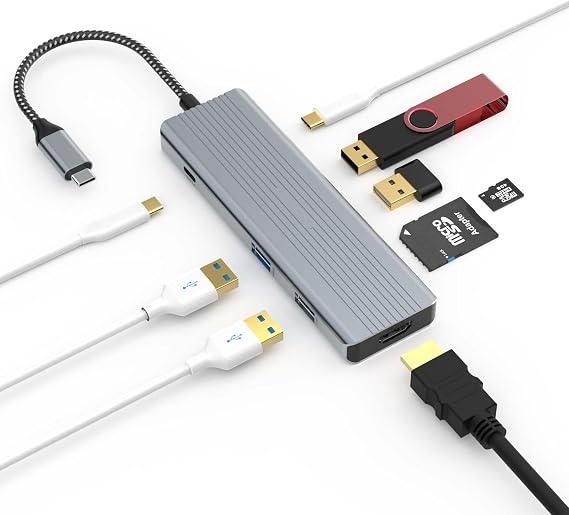 USB C Hub, TOTU USB C 20w PD Docking Station with 4K HDMI, 2*USB 3.0 Type-A, USB C Hub Adapter for Windows, USB C Data Transfer Port, 2*USB 2.0 Type-A, SD/TF