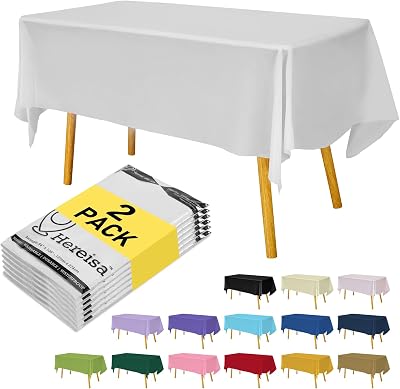 White Plastic Tablecloths 2 Pack Disposable Table Covers 54 x 108 Inch Bridal Shower PEVA Vinyl Table Cloths for Picnic Birthday Wedding Banquet Parties 8 ft Rectangle Table Use