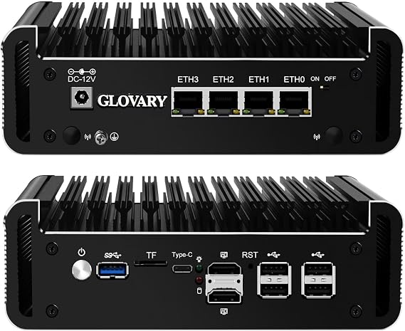 Firewall Micro Appliance J6413 4 Core, Barebone, 4 x i226V 2.5GbE LAN Fanless OPNsense Mini PC Router, AES-NI, 2HD+USB-C 3 Display Hardware, 2 x M.2 NVMe, TF Card Slot
