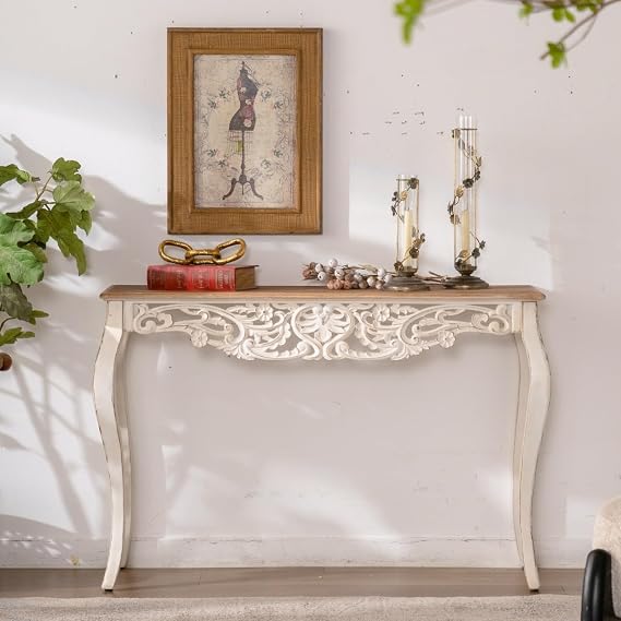 French Provincial Console Table with Distressed Finish