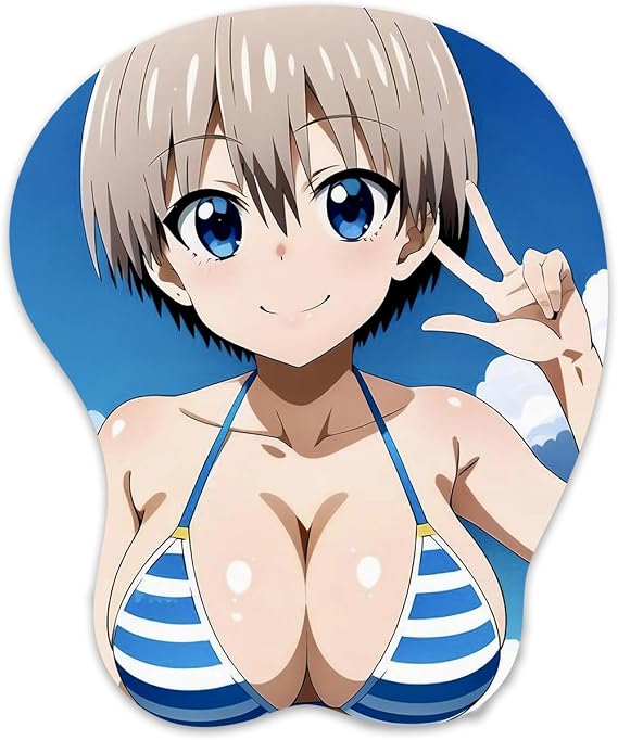 3D Mouse Pad Oppai Mousepad with Soft Gel Wrist Rest Anime Manga Gaming Boob pad Anti-Slip Mouse Mat (uzaki)