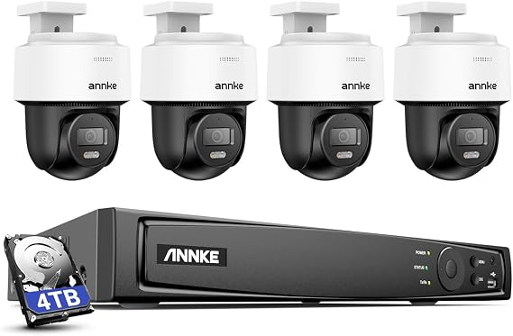 ANNKE 3K PoE Security Camera System, 8CH 12MP H.265+ NVR with 4TB HDD, 4x 5MP Wired PTZ Cam with 345° Pan 80°Tilt, Two Way Talk, Smart Dual Light, AI Human Detection,24/7 Recording, IP66