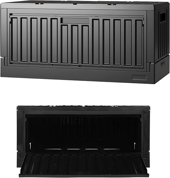 livinbox 45L Stackable Foldable bins for storage, Collapsible Storage Bins w/lids Side-Open Door, Home Office Bedroom Living Room Comic Books, Black, FB-6432S-BK