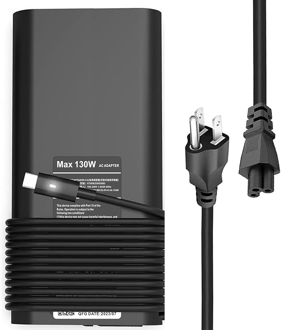 Replacement 130W USB C Laptop Charger Compatible with Dell XPS 15 2in1 9575 9510 9500 9520 XPS 17 9700 9710 9720, Precision 5530 2in1 5550 5560 5750 3560 3550 3551 DA130PM170 HA130PM170