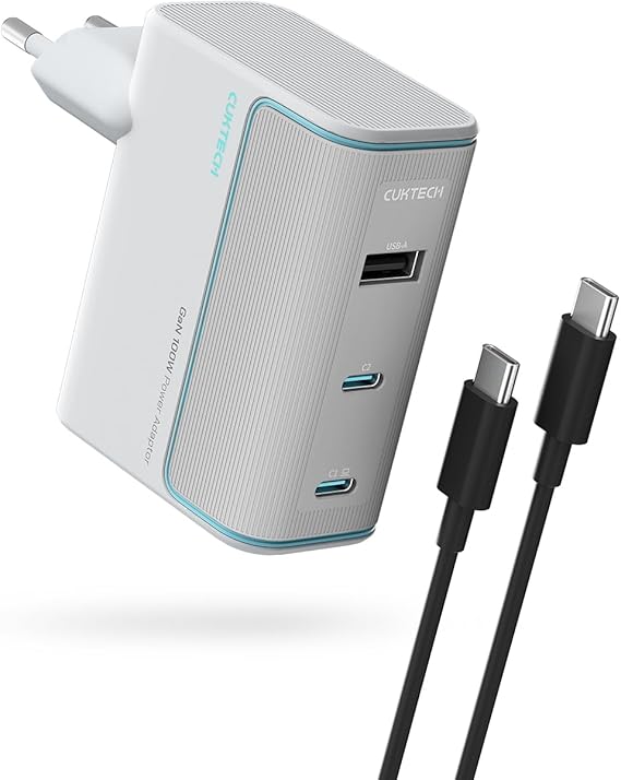 CUKTECH USB C Charger 100 W 3-Port PD Fast Charger USB C Power Supply Compatible with MacBook Pro/Air iPhone 16/15/14 Pro/13 Pro Max/12 Pro/XS iPad Pro Galaxy S24 and More White