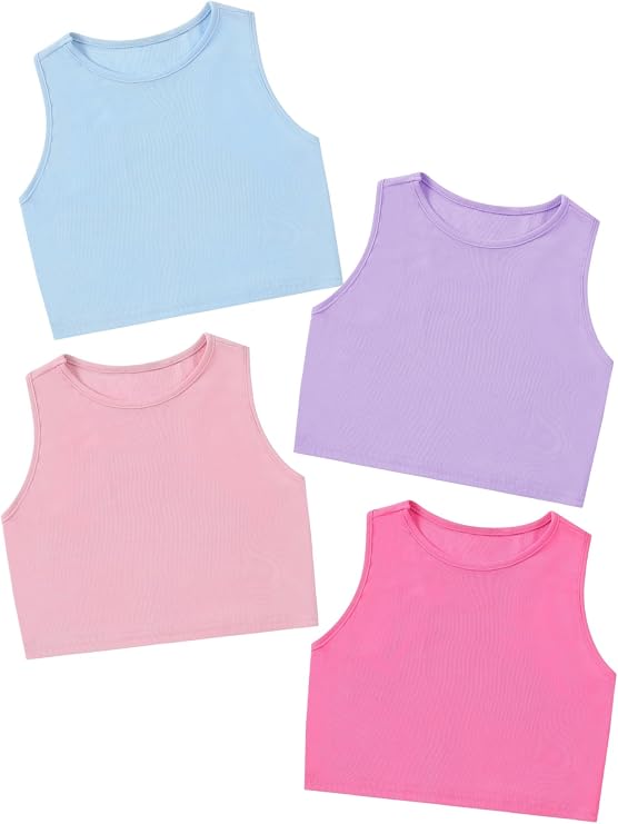 Mebius Girls Crop Tops Ribbed Knit Cropped Tank Tops Sleeveless Round Neck Racerback Casual Cute Dance Top 6-14Y