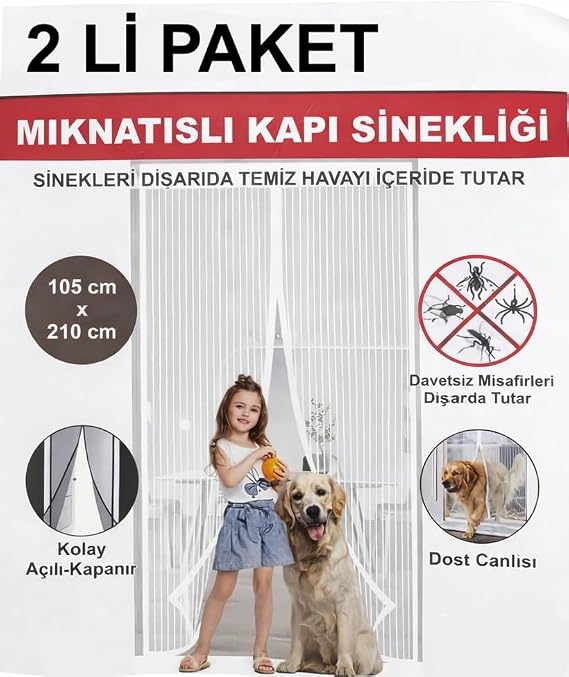 Aksu Beyaz Mıknatıslı Kapı Sinekliği 105x210Cm (2'Lİ PAKET)