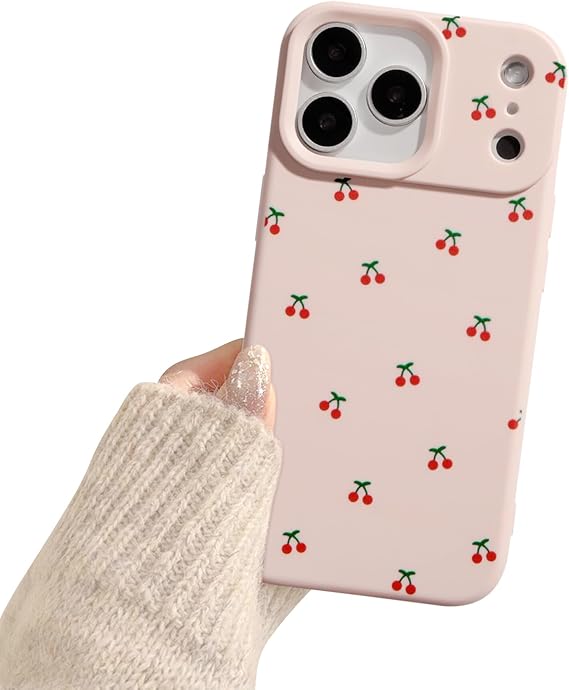 Case for iPhone 17 Pro Soft Slim TPU Case Cover with Cute Cherry Pattern and Raised Camera Protection Aesthetic Mobile Phone Case for Girls & Women - Pink