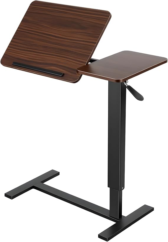 Overbed Bedside Table with Wheels, Height & Tilt Adjustable, Small Rolling Laptop Standing Desk with Wheels for Hospital & Home Use Bed Table, 80 x 40cm Tabletop
