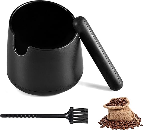 Knock Container for Portafilter with Cleaning Brush Matte Black Knock Box for Coffee Grounds Coffee Machine for Tee Box Portafilter Machine Portafilter Accessories