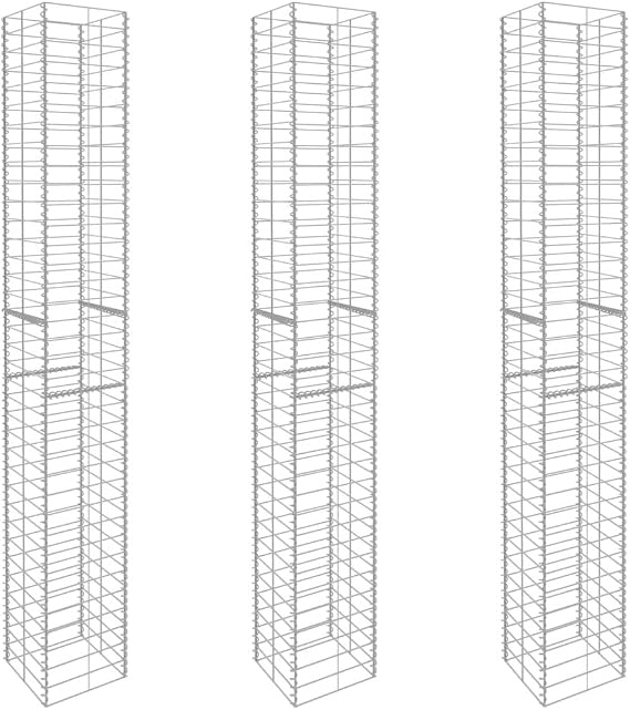 Gabion Baskets 3 pcs Galvanised Steel 25x25x197 cm,Gabion Wall Mesh Wire Stone Basket Galvanised Iron Stone Basket Outdoor Spiral Planter Retaining Wall