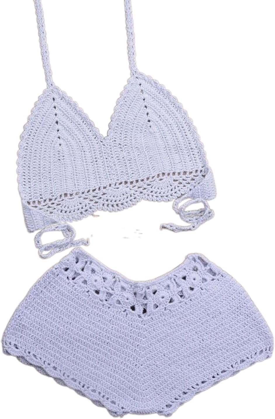 OLEETS Womens Crochet Bikini Set - Sexy Handmade Knitted Hollow Two Piece Swimsuit Summer Sling Swimwear Solid Color