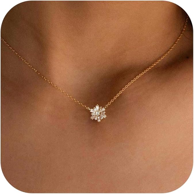 XIXINI Dainty Gold Necklace for Women, 14k Gold Plated Cubic Zirconia Pendant Necklace Simple Gold Necklaces for Women Trendy Cute Non Tarnish Solitaire Necklace Fashion Wedding Gold Jewelry