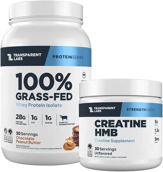 Transparent Labs Grass-Fed Whey Protein Isolate (30 Servings, Chocolate PB) & Creatine HMB (30 Servings, Unflavored)