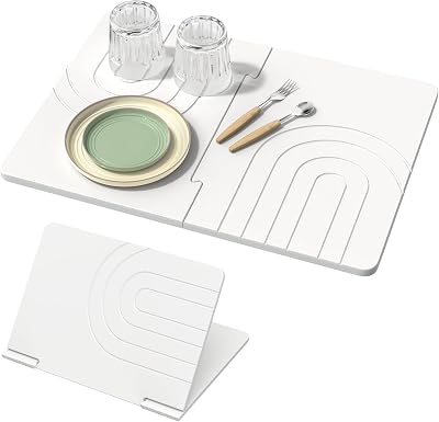 Luxspire Large Stone Drying Mat for Kitchen Counter 24x16- Fast-Absorbing Dish Drying Mat Non-Slip Stone Dish Drying Mat for Dishes, Cups Waterproof Counter Protector for Kitchen Bathroom, White