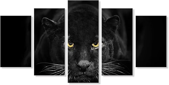 SEVEN WALL ARTS Black Panther Canvas Wall Art Wildlife Animals Pictures 5 Pieces Black and White Leopard Poster Print Framed Artwork for Living Room Bedroom Office Wall Decor