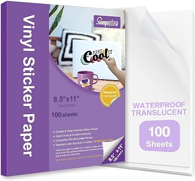 Stampcolour Premium Printable Vinyl Sticker Paper,Translucent 50 sheet Clear Self-Adhesive Sheets,Waterproof Dries Quickly Vivid Colors Decal Paper,Tear Resistant for DIY Stickers & Decals