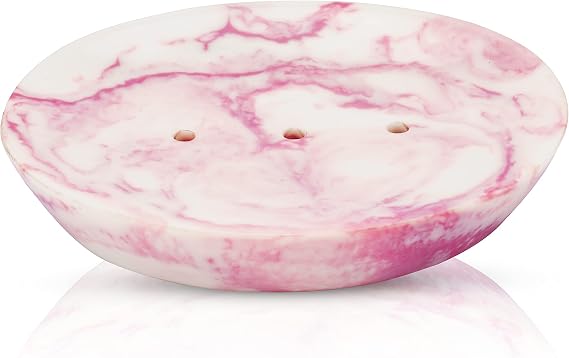 Ajuny Resin Soap Dish Oval Self Draining Bar Holder White Pink Counter Tray | Raised Ridges Improve Airflow Easy Clean Surface Suits Shower, kitchen Sink, Bathtub, Vanity, Guest Washroom and Home Decor