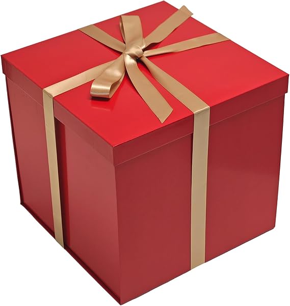 Tekhoho Red Large Gift Box 28x28x26.5cm, Premium Present Box with Lid and Ribbon for Holidays Wedding Birthday Gift Packaging, Plaid Lining