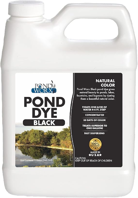 Pond Worx Black Lake and Pond Dye - 4X Concentrated Liquid Pond Colorant Shades and Protects Your Pond, Treats up to 1 Acre 1 Quart