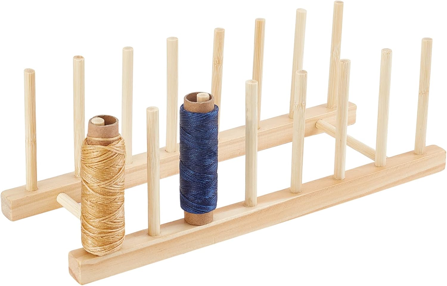 PH PandaHall 16 Spools Wood Thread Rack, 1 Set Sewing Embroidery Thread Cone Holder 12x4.7x4.1 Spools Holder Organizer Stand for Quilting Lover Hair-braiding Work, Diameter 8mm Sticks, Wheat